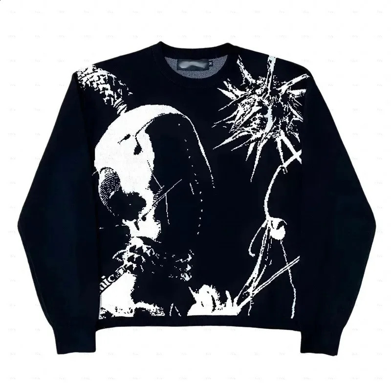 Retro Knitted Sweater Harajuku Ukiyo-style Portrait Pattern Autumn Street Style Sweater Men and Women Cross border Europe an 240821
