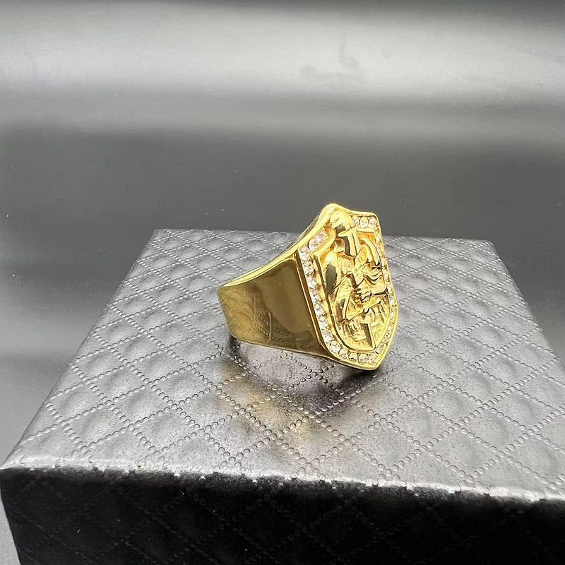 Vintage Casting Knights Templar Ring 316L Stainless Steel Gold Plated with Zircon Jewelry