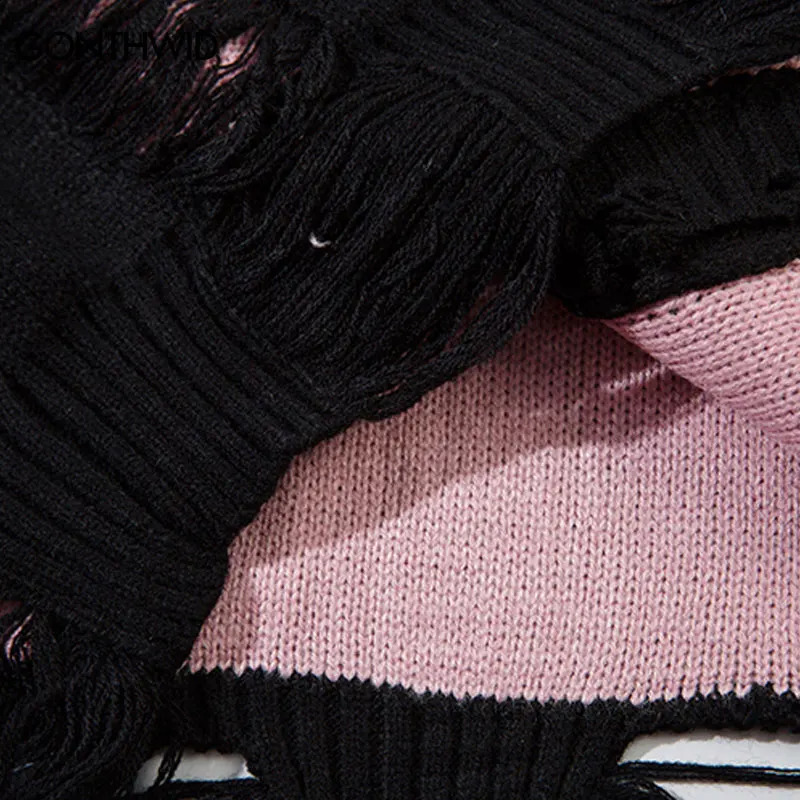 Hip Hop Sweater Cardigan Coat Grunge Vintage Ripped Holes Knitted Jumper Streetwear Men Harajuku Punk Gothic Oversized Sweaters 240821