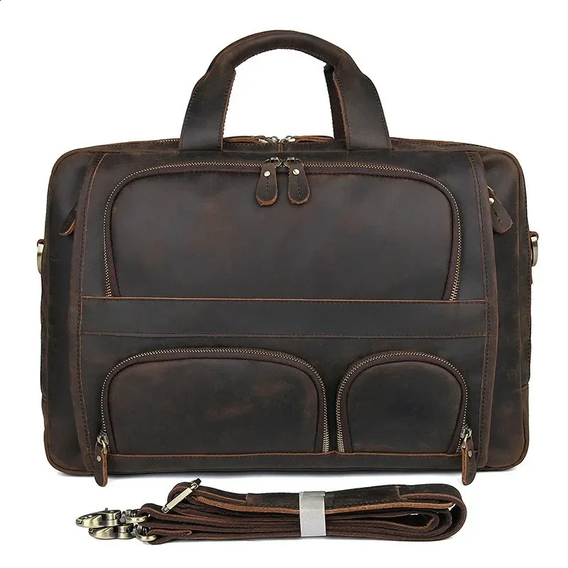 17.3 Inch Laptop Briefcase Genuien Leather Laptop Bag Business Travel Tote Bags Handbags For Men Male Large Brief Case Bag Retro 240821