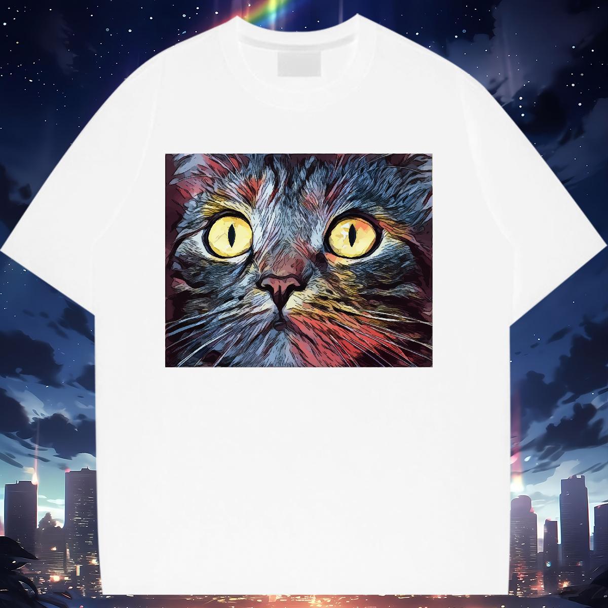 2024 Casual Women T Shirts O-Neck Short Sleeve 230g Pure Cotton Couples T Shirts DIY Anime cat Daily Wear Free Shipping Tee Shirt
