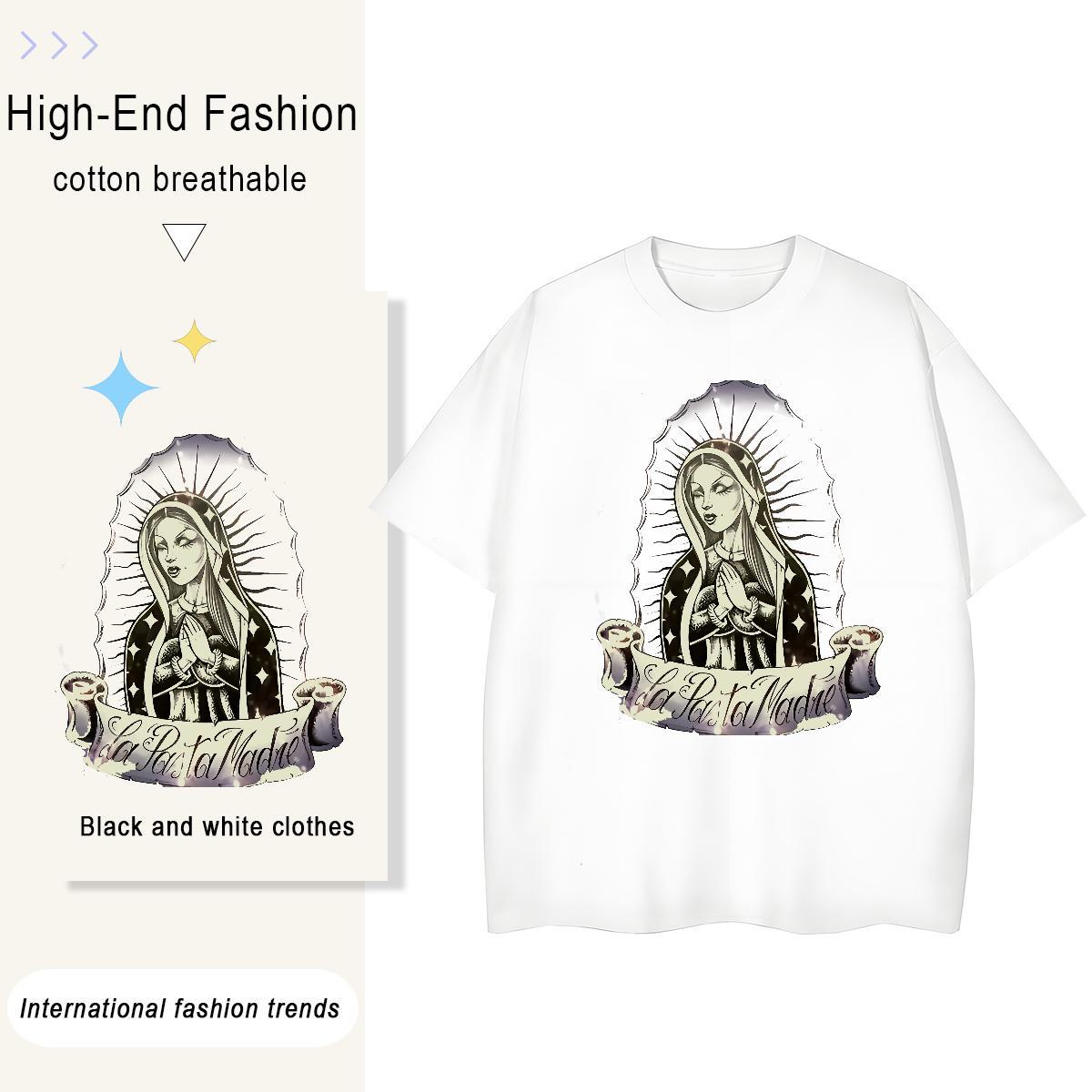 5A Womens Tshirts 230g Cotton nun Hip Hop T Shirt For Woman Comfortable Black White Clothes Shirt