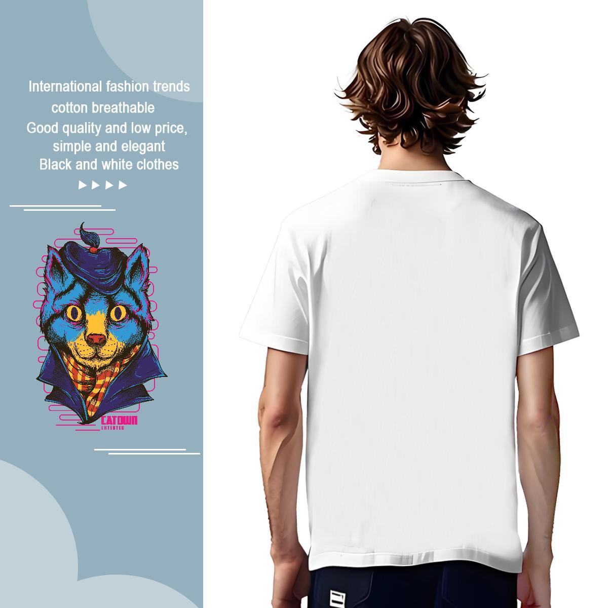 Cool Blue cat T-Shirts Home Outdoor Couples T Shirts 230g 100% Cotton New Arrival O-Neck Short Sleeve Plus Size Custom Tops Shirt