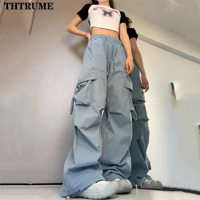 High Street Y2K Cargo Pants Fashion Women Drawstring Pocket Hip Hop Streetwear Baggy Pant Casual Vintage Oversized Chic Trousers 240821