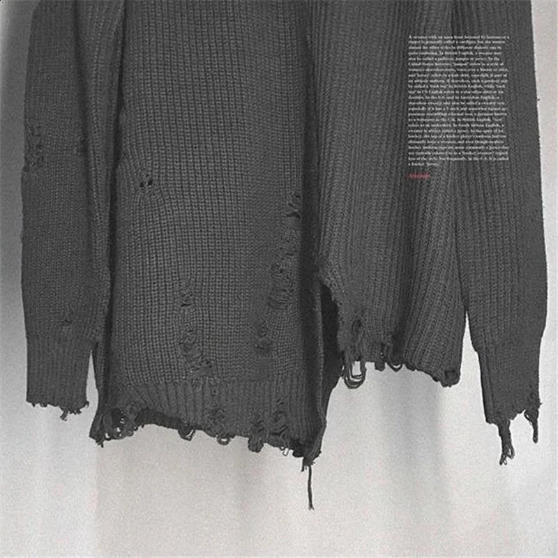 Men ripped destroyed hole asymmetrical n patchwork knitted sweater women couple harajuku pullover hip hop punk knitwear 240821