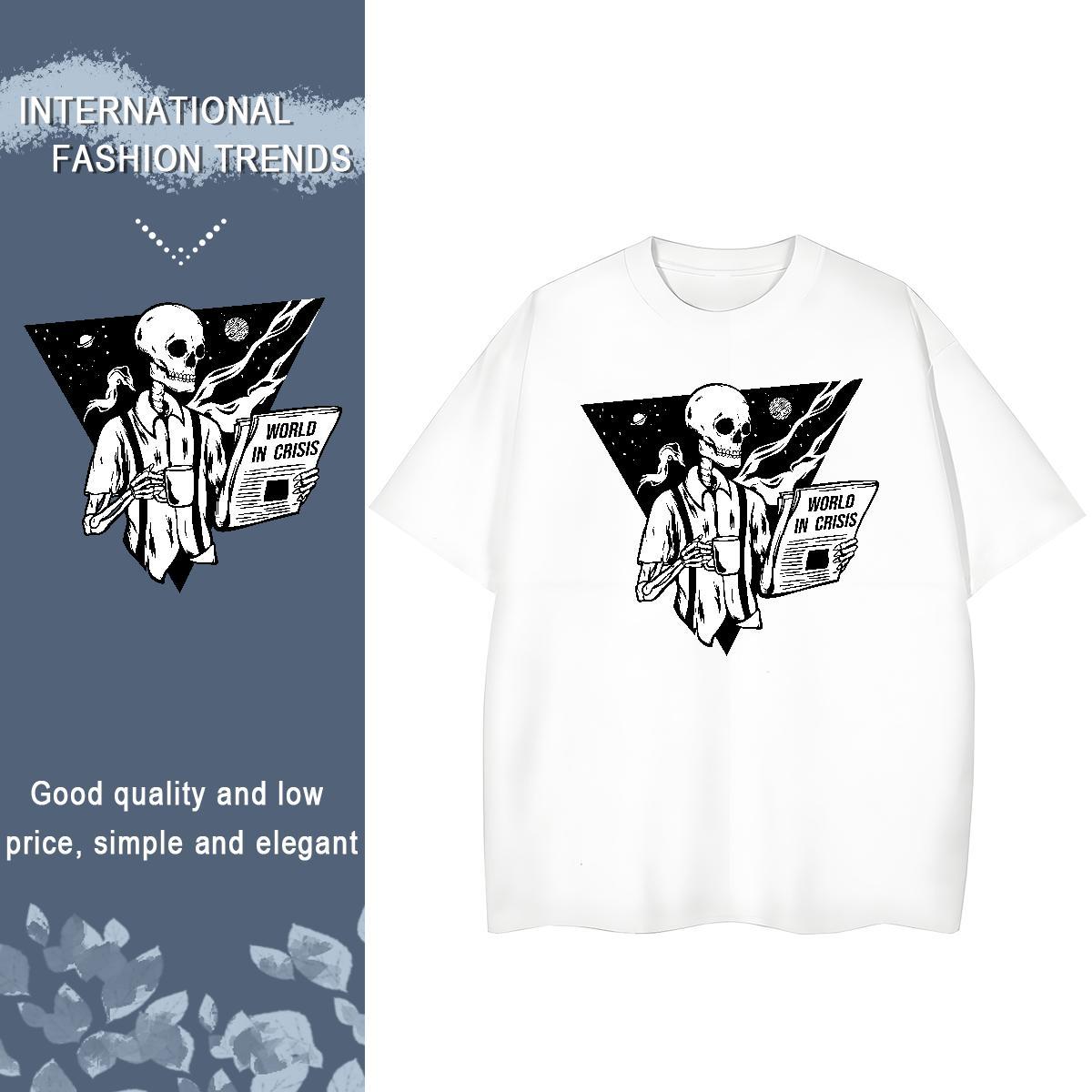 TOP Quality T Shirts Women 100% Cotton 230g Crew Neck Breathable Beach skull Couples T Shirts Lady Custom Printing Wear