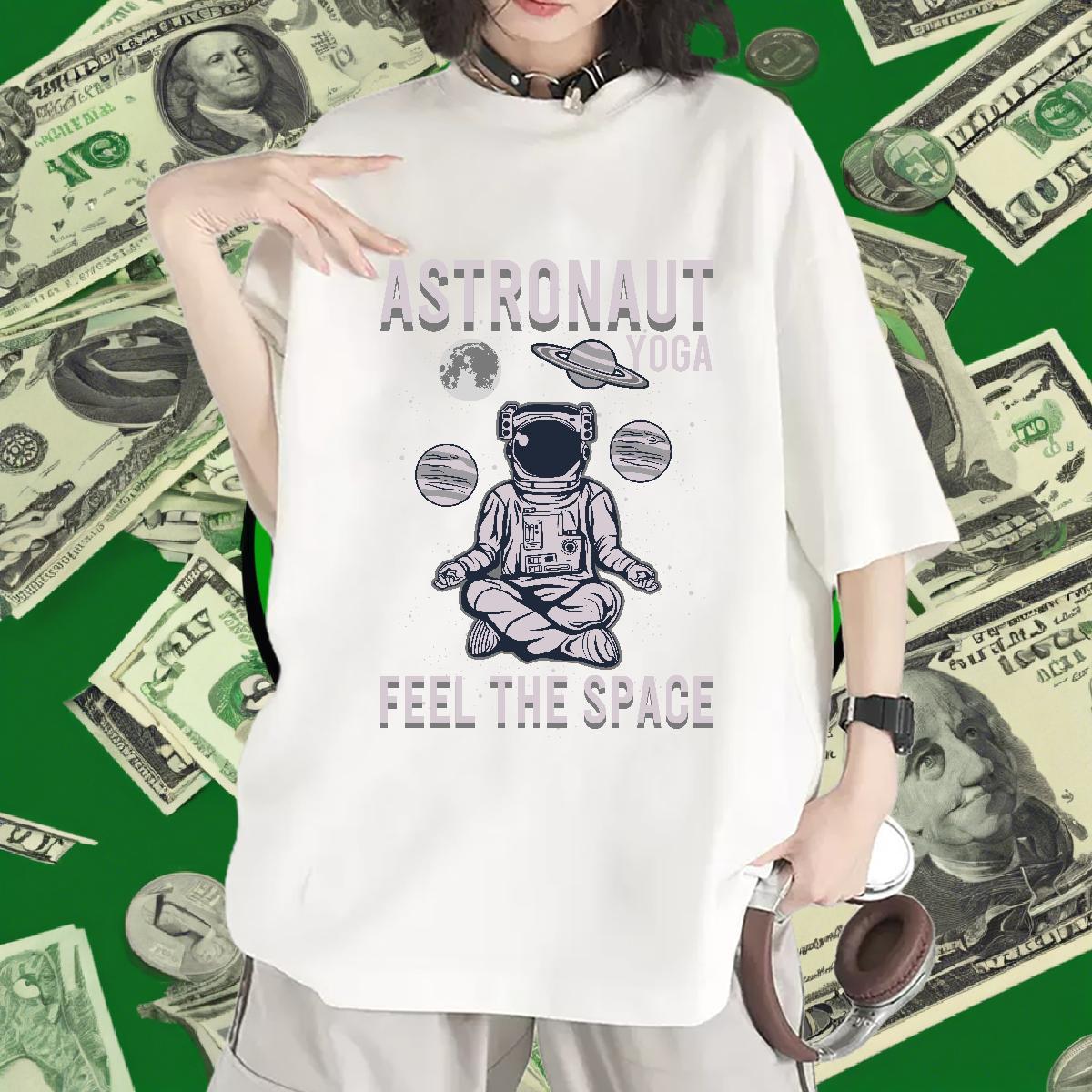 Female Tshirt for Man Woman 230g 100% Cotton cosmonaut High Street Hip Hop Women T Shirts Breathable Short Sleeve Skull Tshirts
