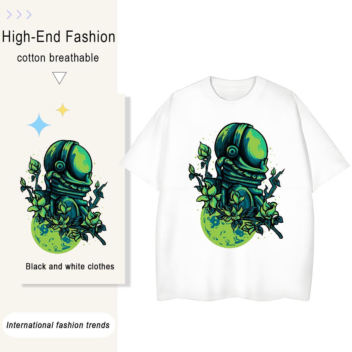 5A Woman Tshirt 230g Cotton cosmonaut Hip Hop Women T Shirts Crew Neck Black White Clothings