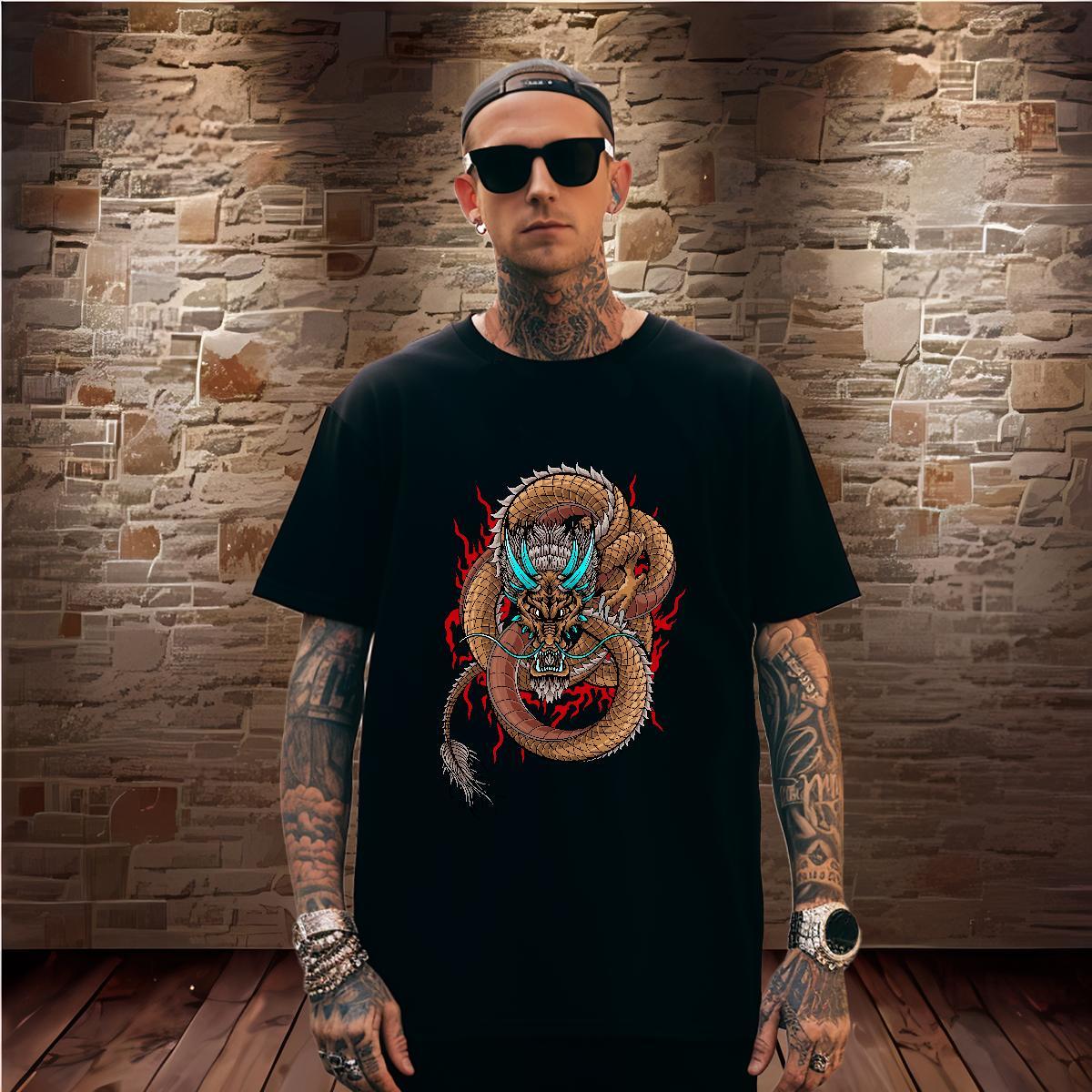 Cool dragon T shirt Hip Hop Men Tops Tees 230g Cotton New Designer O-Neck Short Sleeve DIY Logo Oversized Tops Shirt