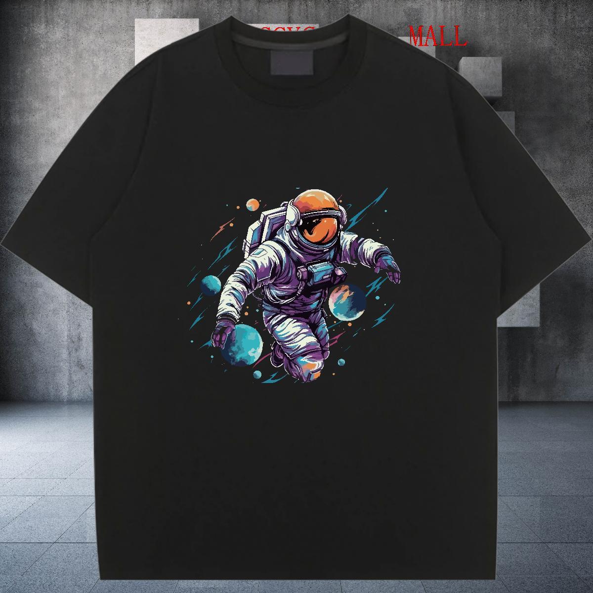 Lady Couples T Shirts 100% Cotton 230g cosmonaut Casual Sport T-Shirts for Women Round Neck Short Sleeve Customized Print Top Shirts