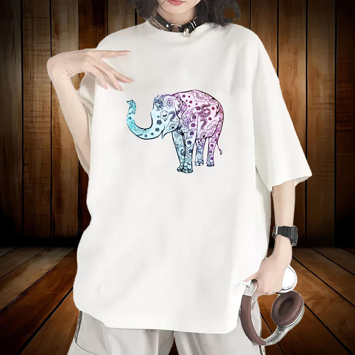 New Arrival T-Shirts for Women O-Neck Short Sleeve 230g Pure Cotton Lady T shirt Custom Print Plus Size Elephant Street Wear High quality Tees Shirts