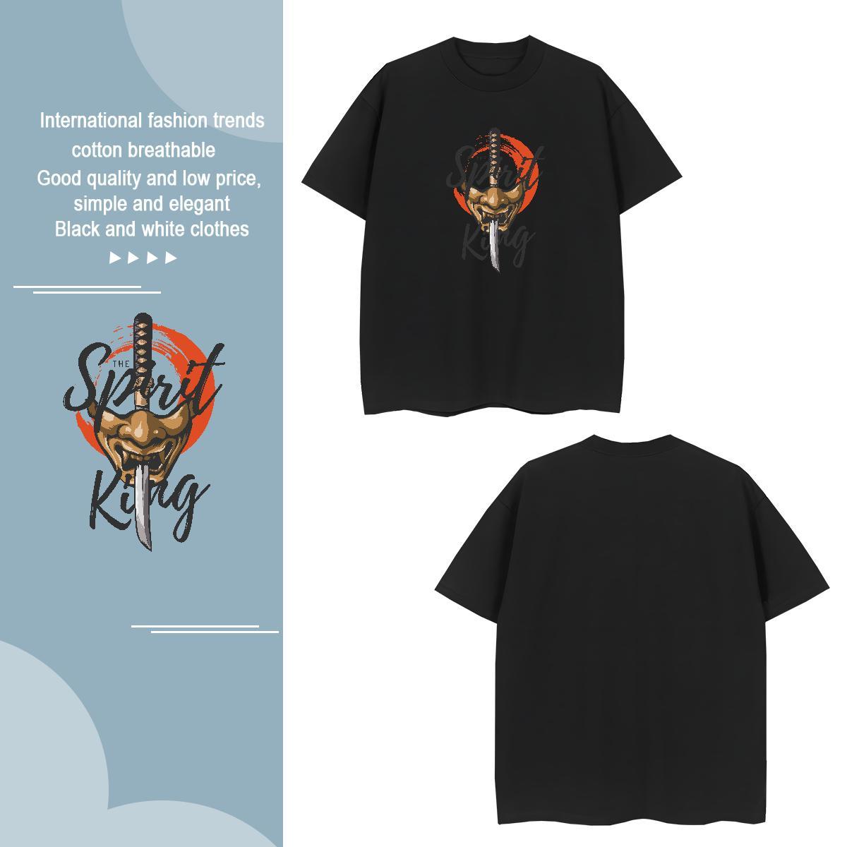 Unisex Half of the face T-Shirts for Men Casual Beach Men Tops Tees 230g Pure Cotton Casual New Short Sleeve O-Neck Skull Clothes