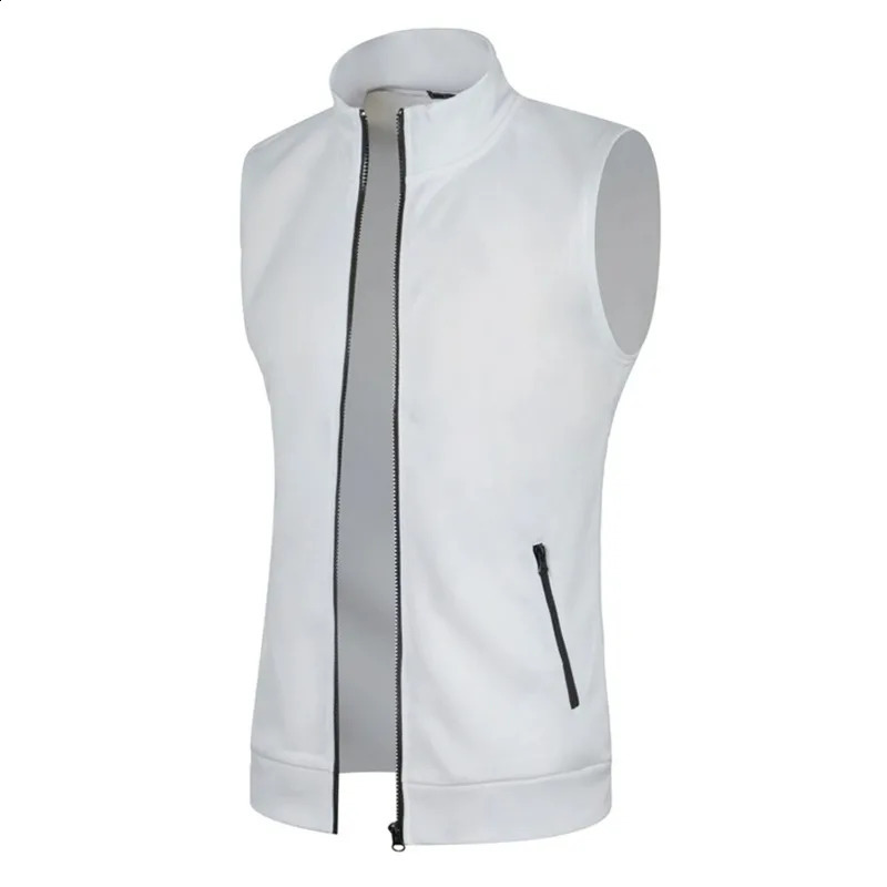 Autumn Mens Zipper Sleeveless Coats Outdoor Turtleneck Sweaters Breathable Solid Color Streetwear Jacket Vest Men Athletic Tops 240821