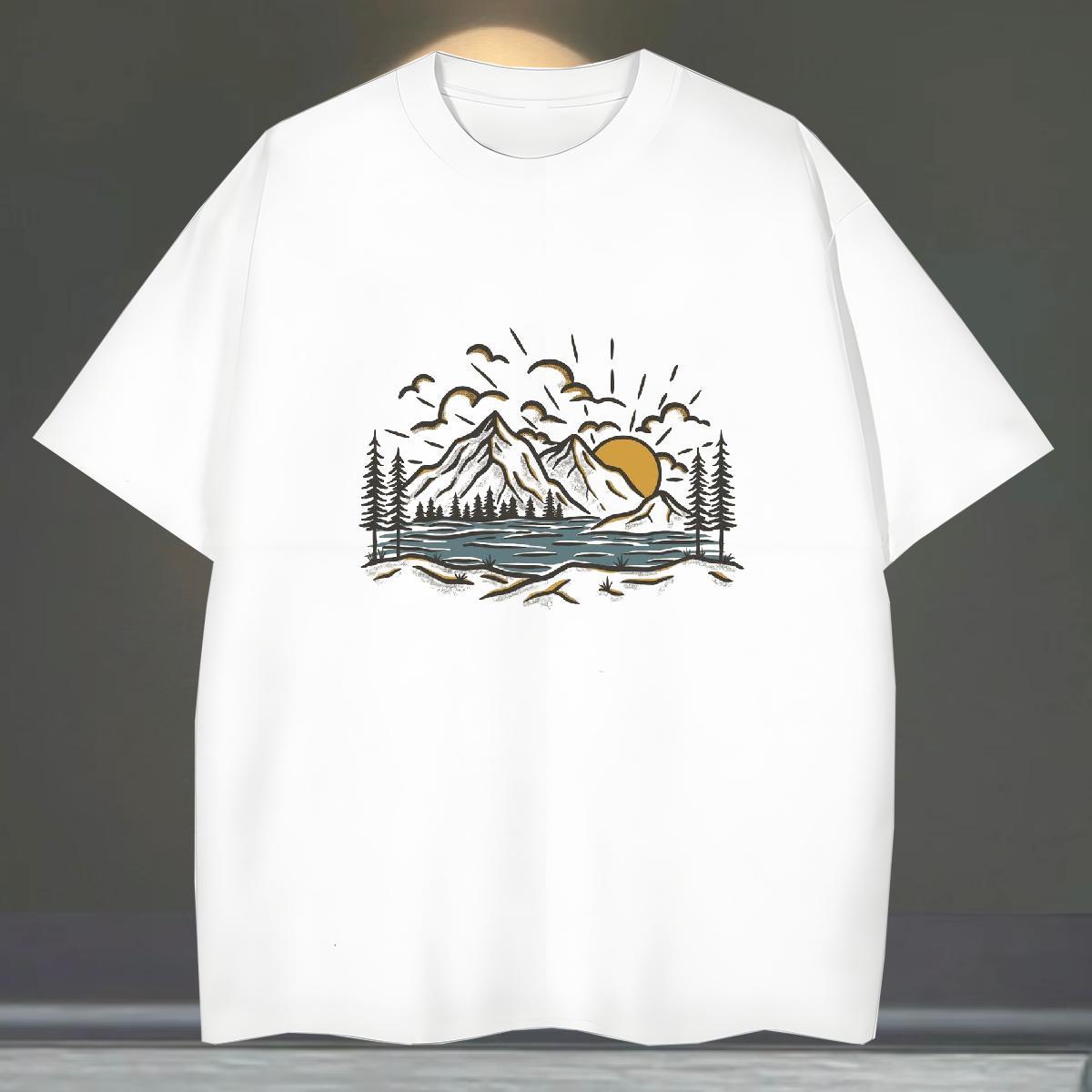 Brand Men Clothes T-Shirt Outdoor 100% Cotton 230g Anime Breathable Crew Neck mountains T Shirt For Man Designer Fashion Tee Shirt