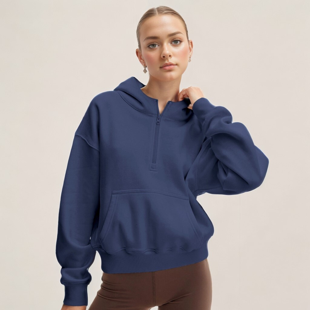 Personalized fashion brand half zip fashionable loose fitting pullover hoodie, long sleeved top dongdumaoyi