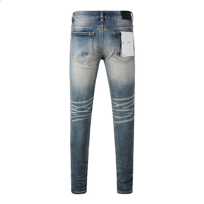 Summers Streetwear High Stretch Skinny Button Fly Classic Light Blue Ripped Moustache Jeans Pants 240822