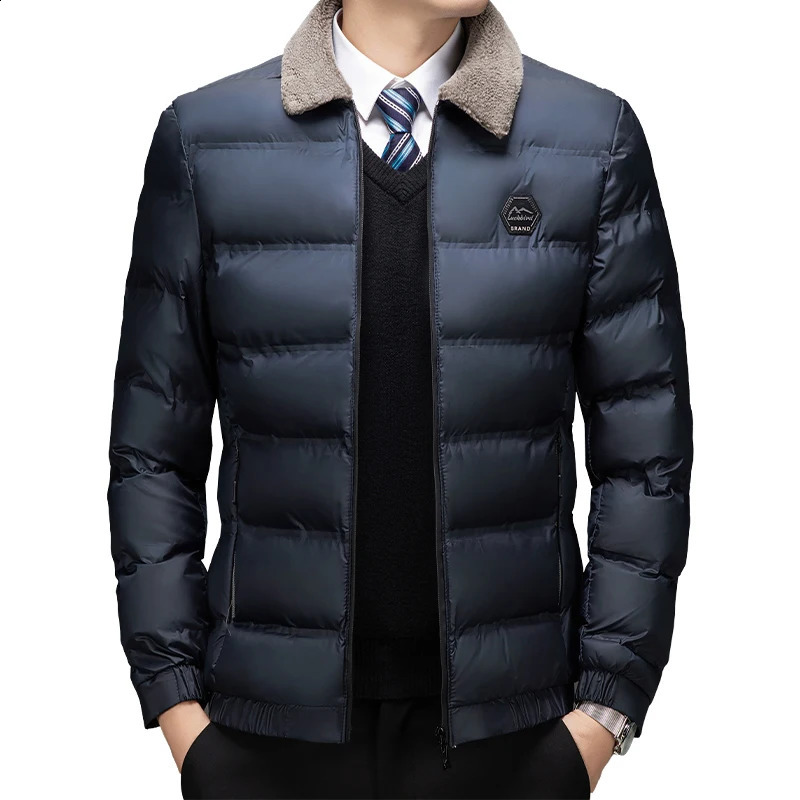 Mens fur collar fashionable casual thick coat mens highquality windproof jacket park winter down 240822