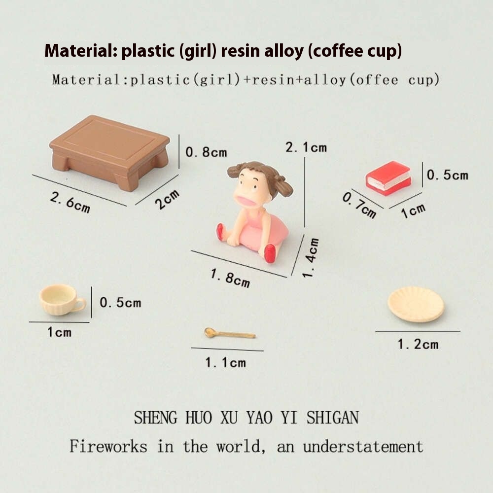 Creative Cute Learning Scene Ultra Mini Coffee Cup Short Table Girl Potted Pottery Landscape Baby House Decoration Ornament