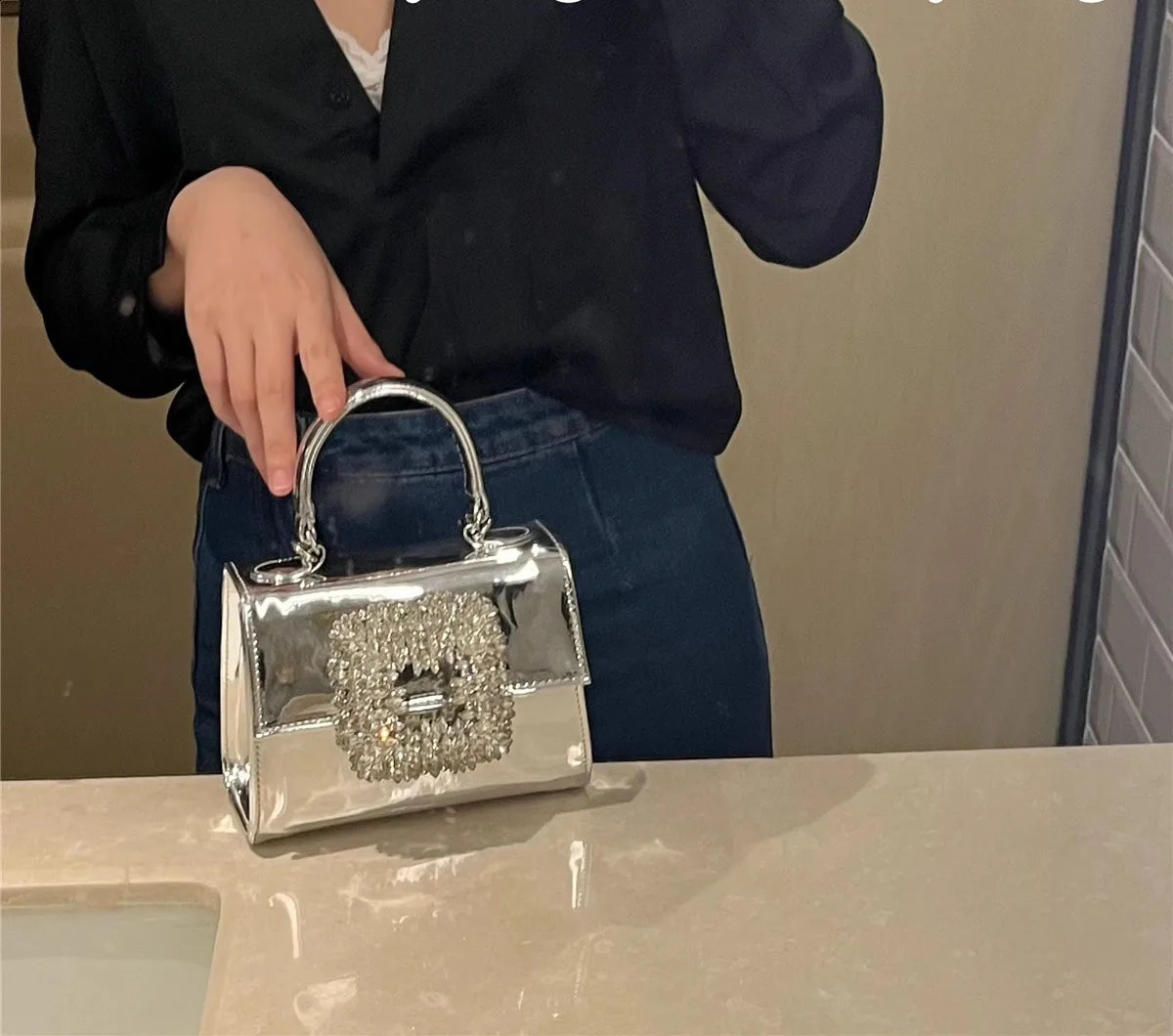 Fashion Shining PU Gold Silver Dress Wallet Diamond Satin Ball Evening Bag Womens Crsosbody Handbag Flip Shoulder 240821