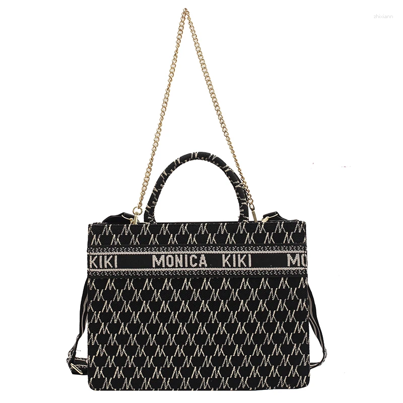 3 Evening Bags Fashion Top Handle Women Handbags Printed Letters Wide Strap Chain Crossbody Shoulder Large Capacity Tote Sac 4
