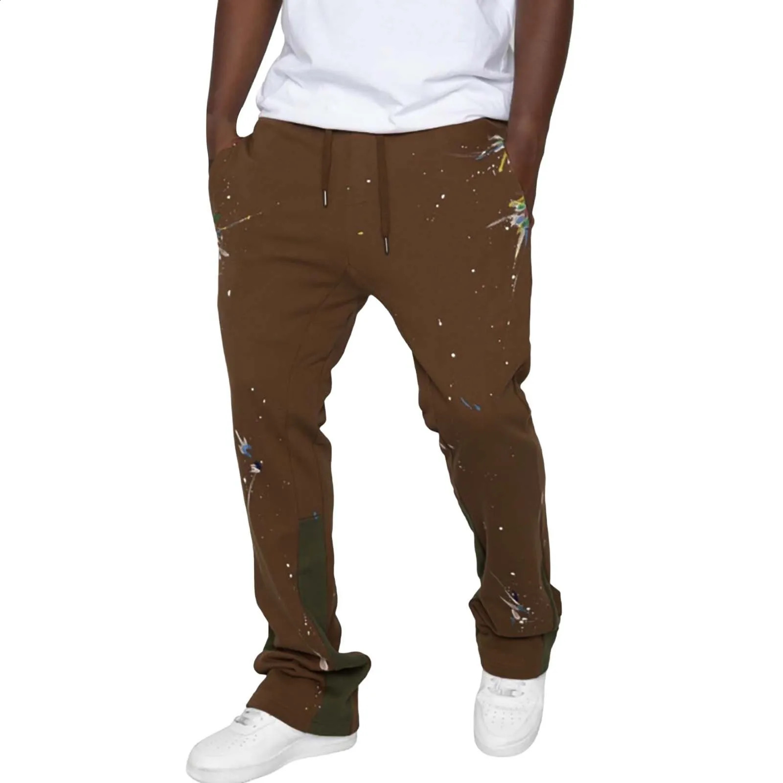 Splatted Ink Elastic Loose And Slightly Flared Fashionable And Stylish Trendy Casual Pants For MenS Wide Legged Cotton Pants 240822