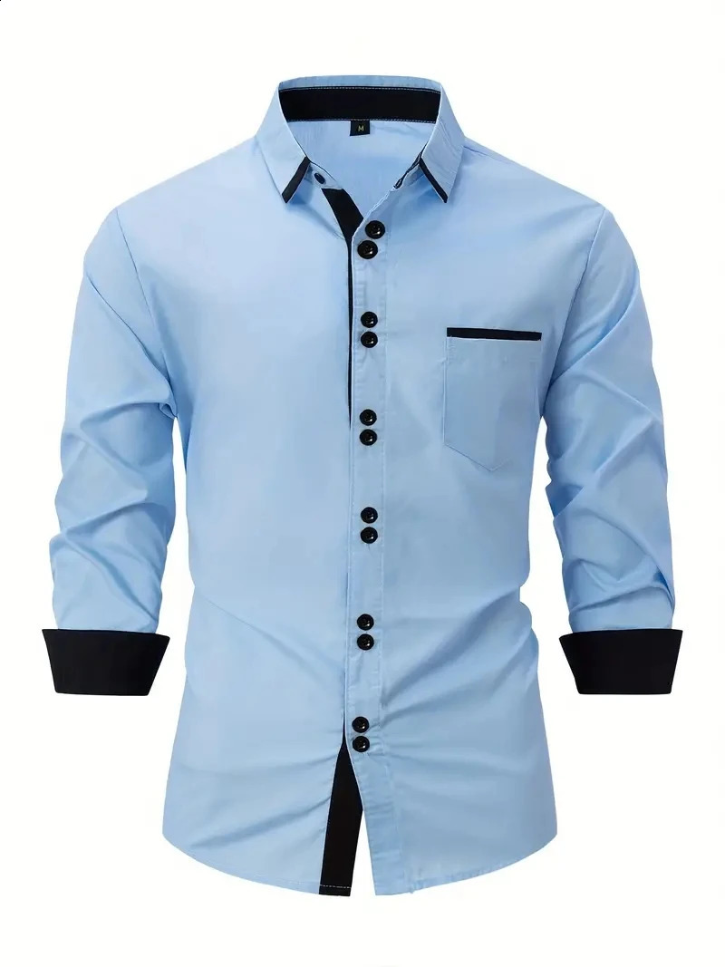 Autumn mens long sleeve shirt Golf print business casual mens button-down polyester cotton English shirt 240822