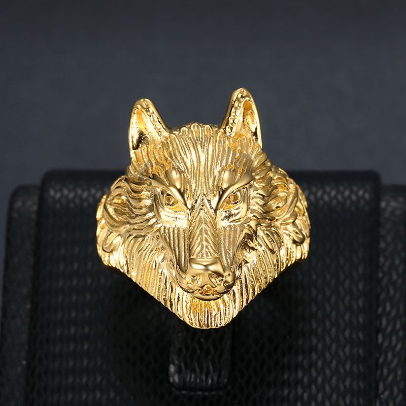 Hip Hop Casting Wolf Head Ring 316L Stainless Steel 18k Gold Plated Jewelry