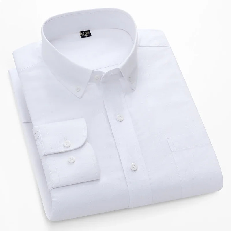 plus size 100%cotton long-sleeve shirts for men Casual solid plain shirt slim fir formal shirt business office Oxford clothes 240822