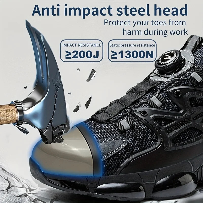 Rotating Button Safety Shoes Men Steel Toe Sneaker Air Cushion Work Shoes Man Puncture Proof Work Safety Boots Protective Shoes 240821
