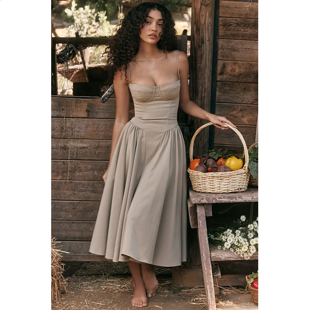 Drop Pink Summer Dress Arrivals Spaghetti Strap Elegant Midi Dress Fit and Flare Dress Sexy Womens Clothing 240822
