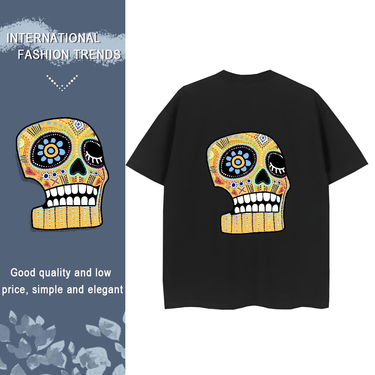 TOP Quality Womens T Shirts 230g 100% Cotton Comfortable Hip Hop skull Womens Tshirts Soft DIY Anime Printed Polos