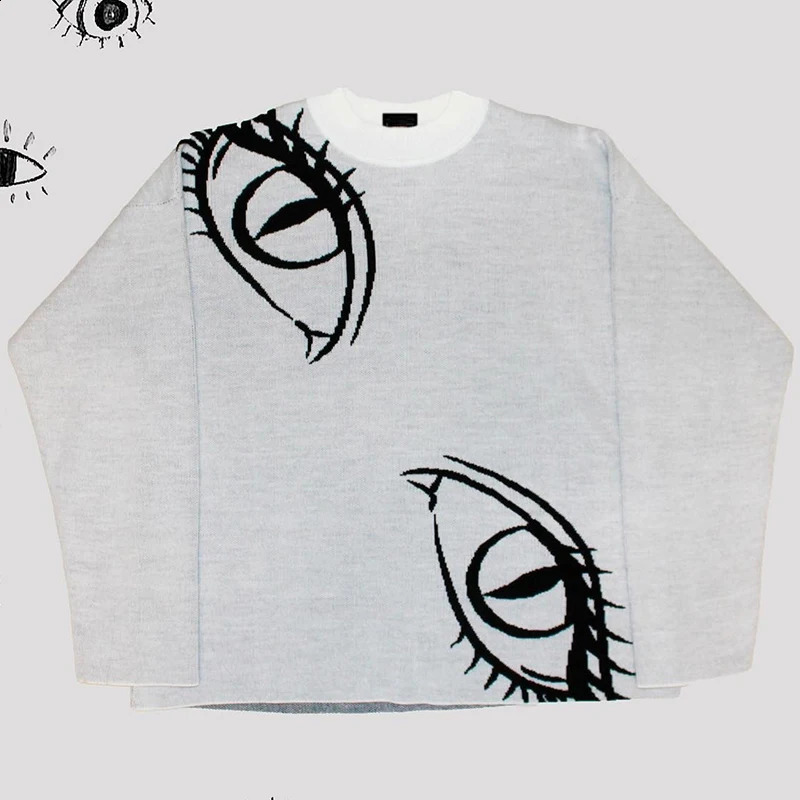 Womens Pullovers Sweaters Gothic Womens Knitted Streetwear Oversized Harajuku Pattern Cotton O Neck Knitwear Men Clothing 240821