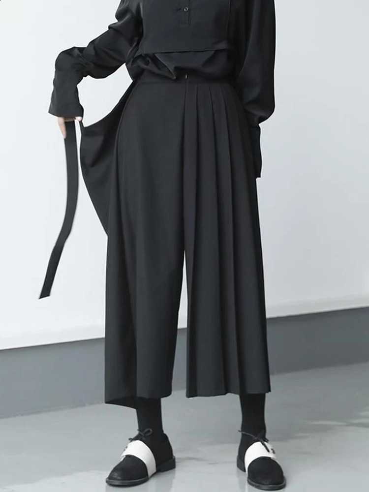Zoki Vintage Black Y2K Pants Women Harajuku High Waist Gothic Wide Leg Pant Skirt Streetwear Bf Bandage Patchwork Korean Pants 240821