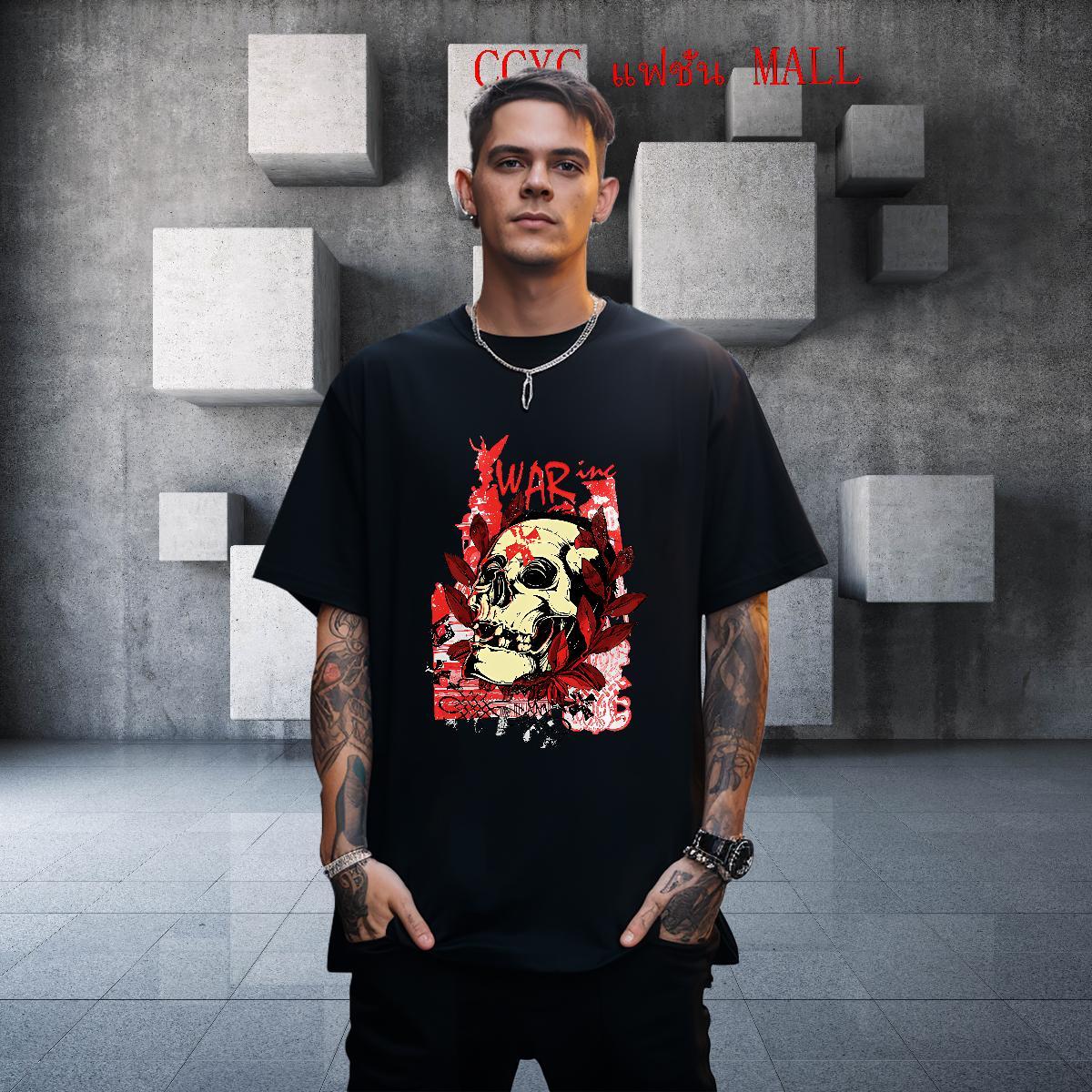 Free Shipping Mens Tshirts 100% Cotton 230g Street Casual skull Breathable Short Sleeve Men T Shirts Classic Oversized Tee Shirt