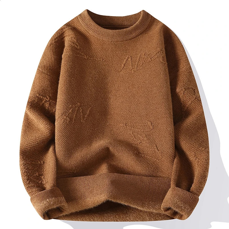 Autumn and winter casual gentleman fashion business Korean version slim trend solid color handsome mens collar sweater 240821