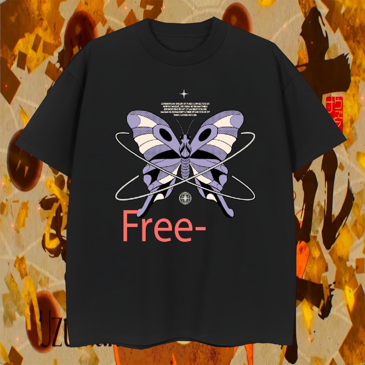 Cool Couples T Shirts Summer Casual 230g Cotton Anime Print O-Neck Short Sleeve butterfly Mens T Shirts Casual New Tshirts