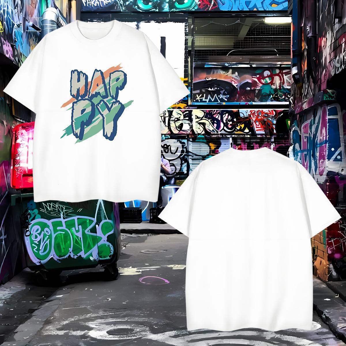 Designer happy Men T Shirts Sports Casual Couples T Shirts 100% Cotton 230g 2024 Designer O-Neck Short Sleeve Anime Tops Shirt