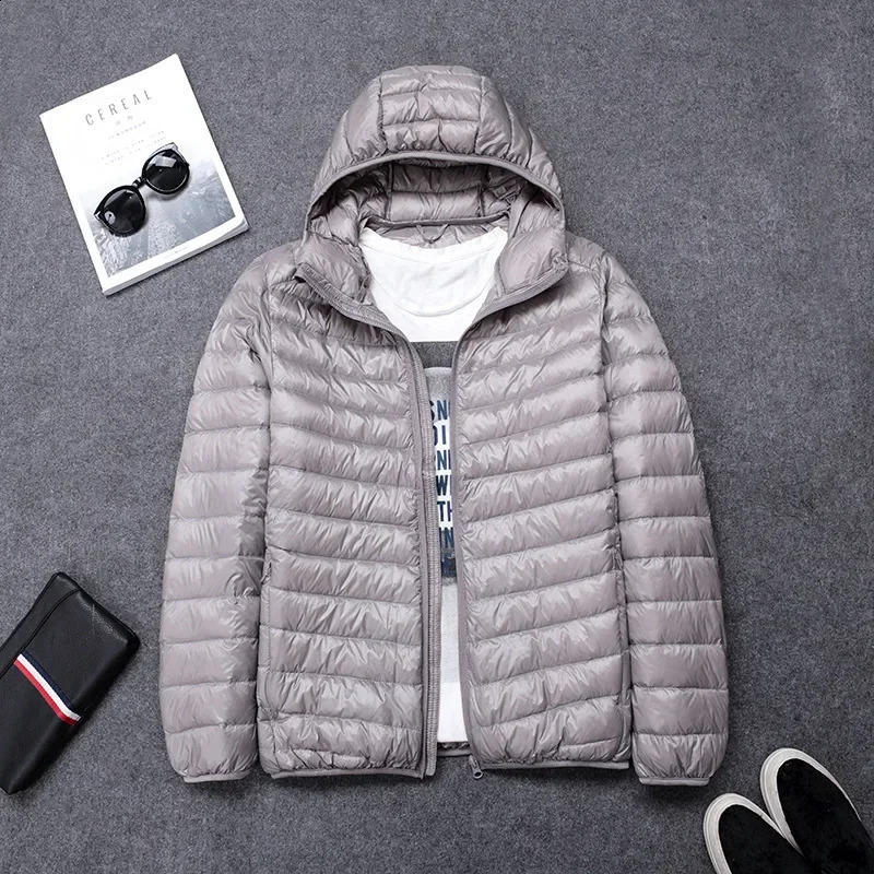 highend mens white duck down jacket short hooded autumn lightweight w240822