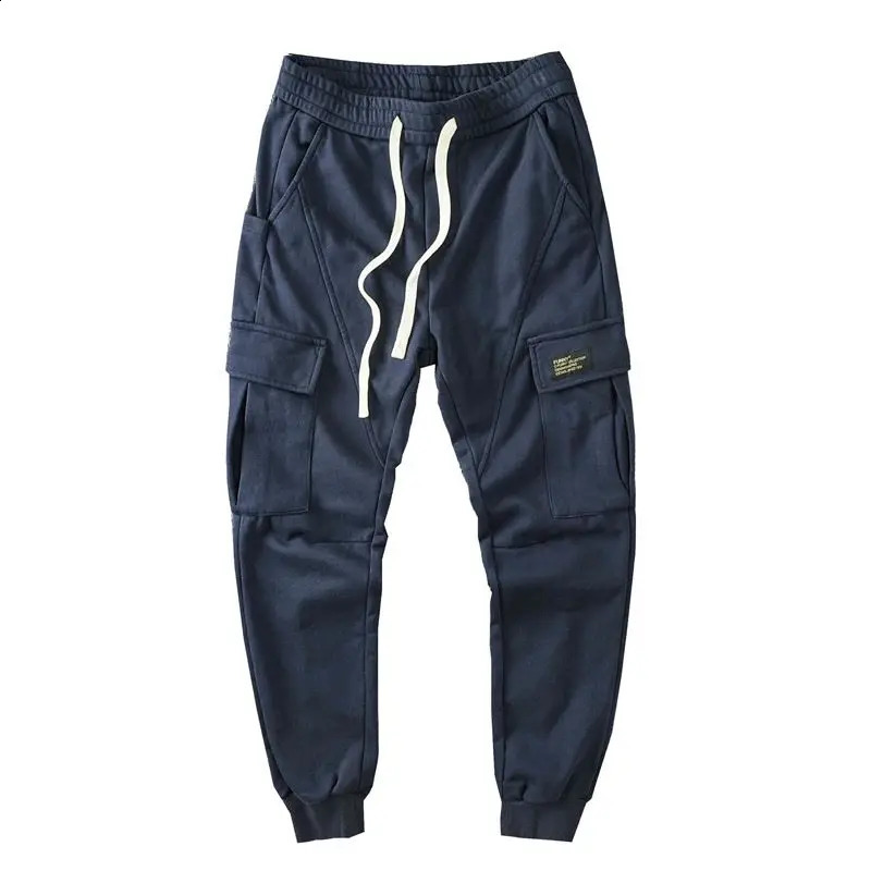 Houjie casual mens drawstring cargo pants with multiple pockets classic stickers cool and trendy fully matched Trousers 240821