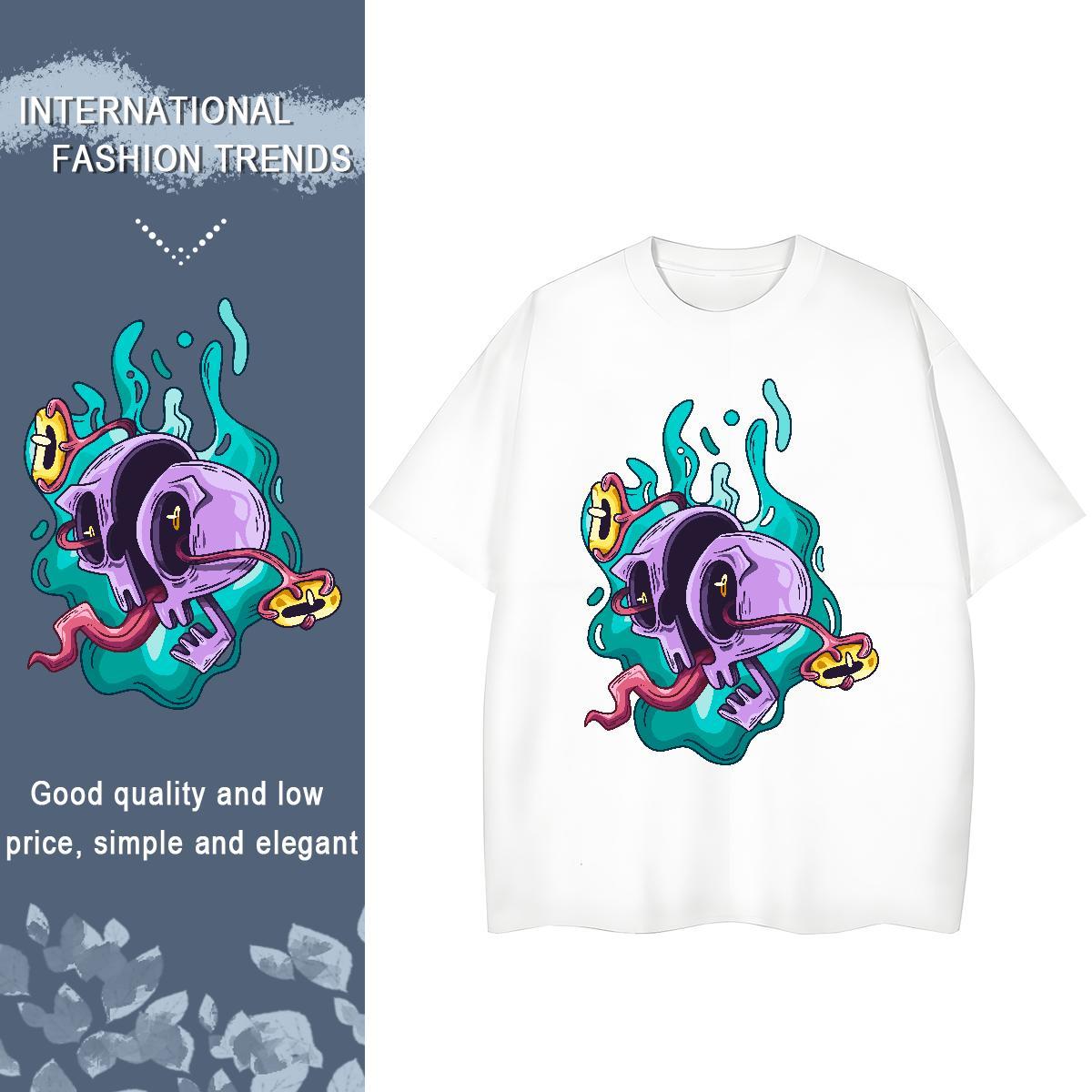 Casual New T-Shirts for Women 230g 100% Cotton Short Sleeve O-Neck Sport skull Couples T Shirts Comfortable Anime Print Tops Shirt