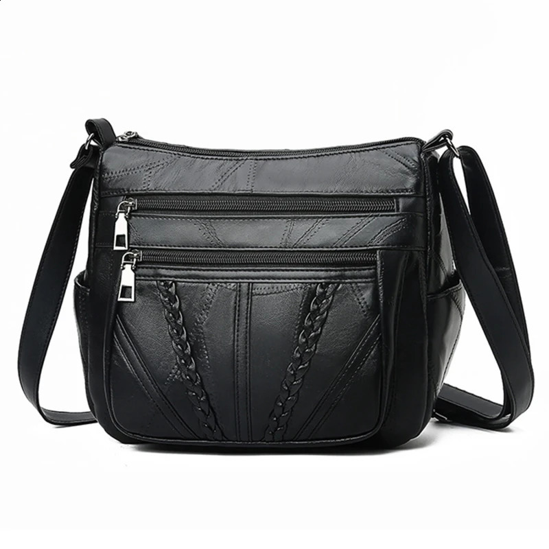 Womens Soft Leather Shoulder Bag Multilayer Crossbody High Quality Small Messenger Bags n Handbag For Female Bolso 240821