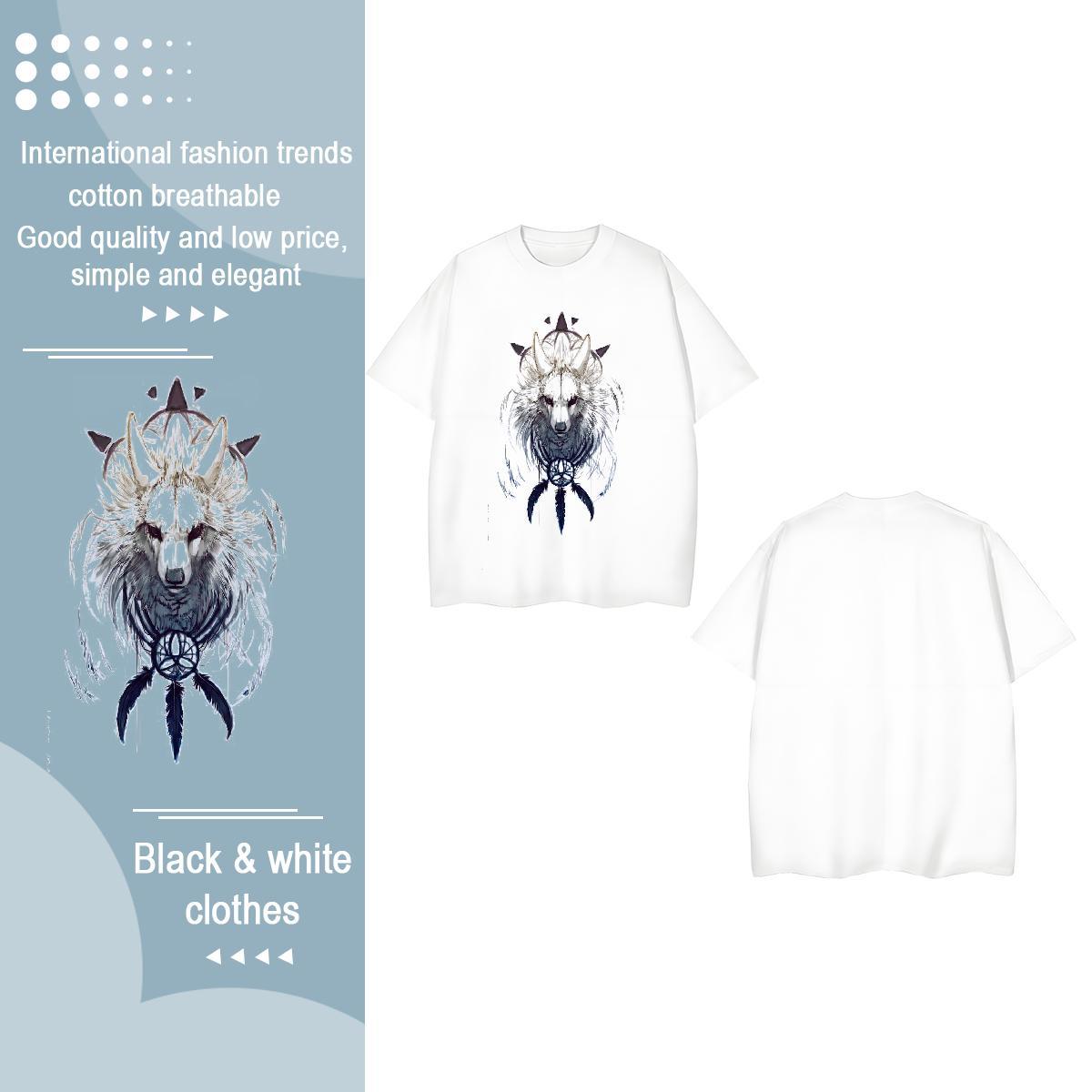 DIY Woman T Shirts Breathable Soft 100% Cotton 230g Womens Tshirts Cartoon Print wolf Street Casual Comfortable Clothes Shirt