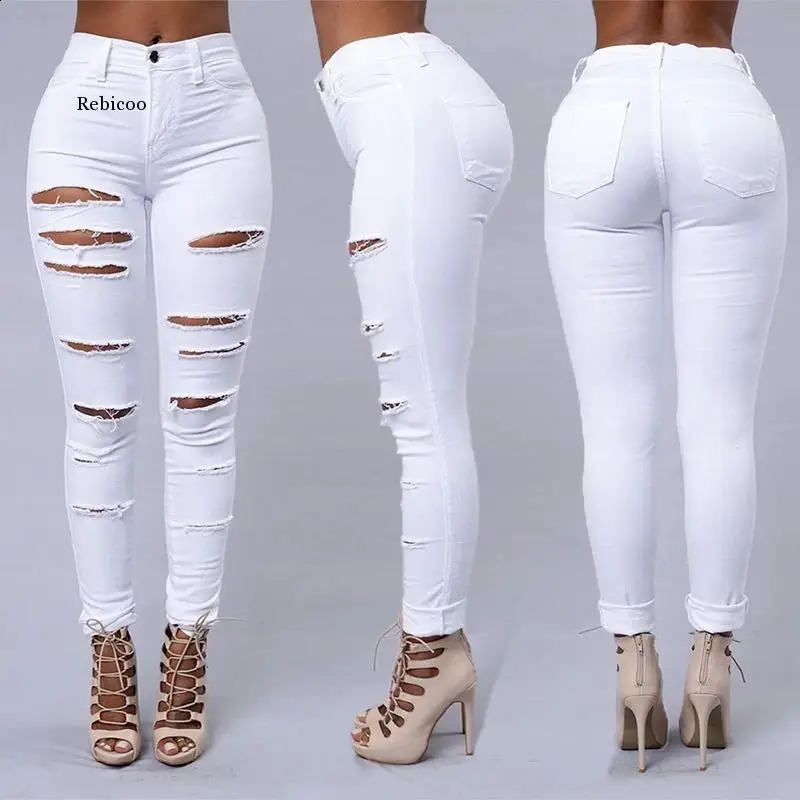Women Slim Pants Washed Ripped Hole Gradient Long Jeans Denim Sexy Regular Pants S-2xl Jean Women Leggings Clothes 240821