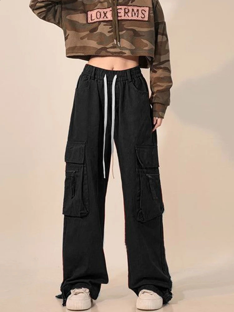 Zoki Y2K Cargo Pants Bf Vintage Streetwear High Waist Casual Straight Trousers Women Hip Hop Harajuku Pockets Wide Leg Pants 240821