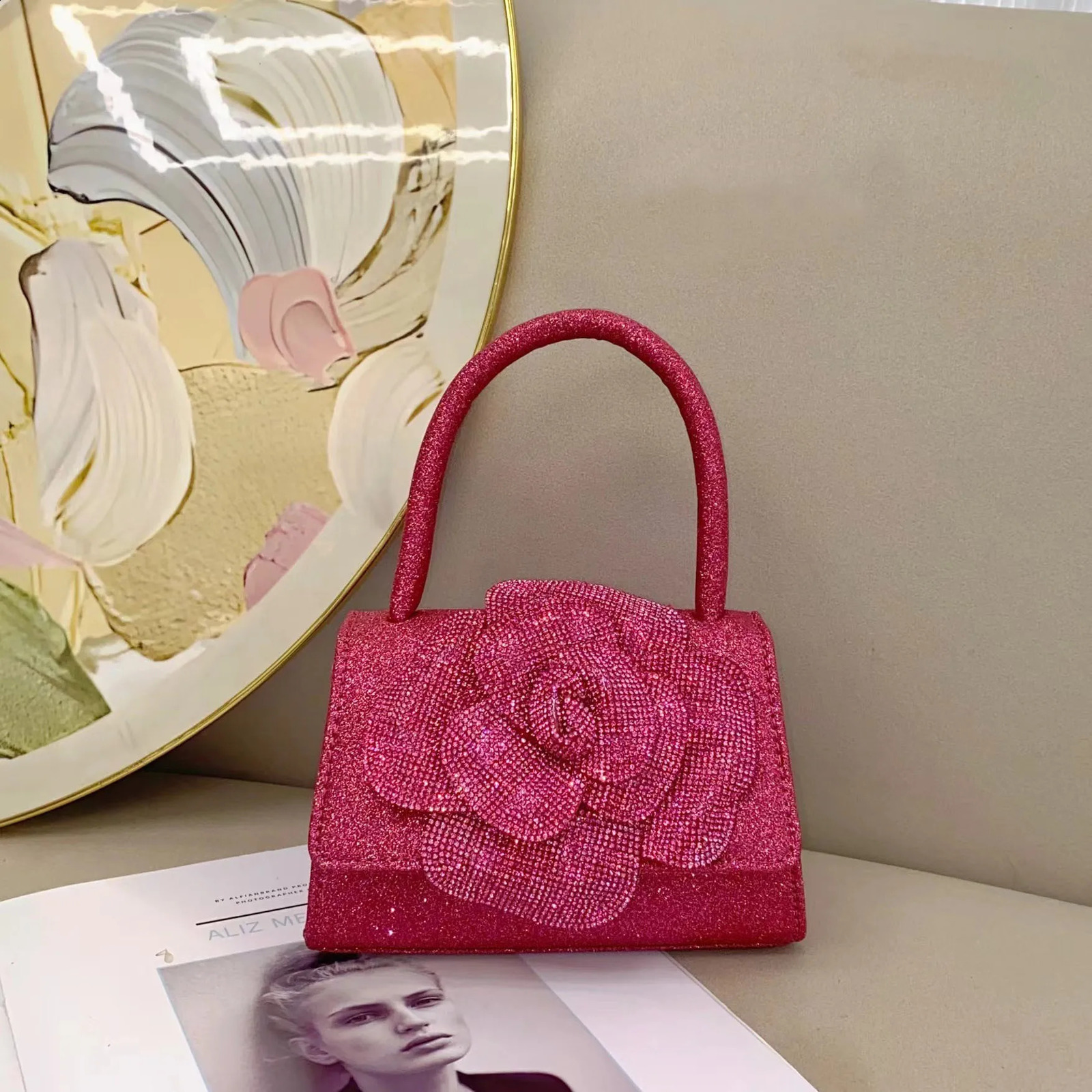 Fashion handbag sparkling pearl flower silver ball evening wedding wallet cute mini bag suitable for women Crusosbody 240821