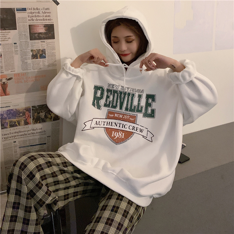 Autumn/Winter New Korean College Letter Printed Thick Velvet Hoodie Women's Long Sleeve BF Style Loose Top dongdumaoyi