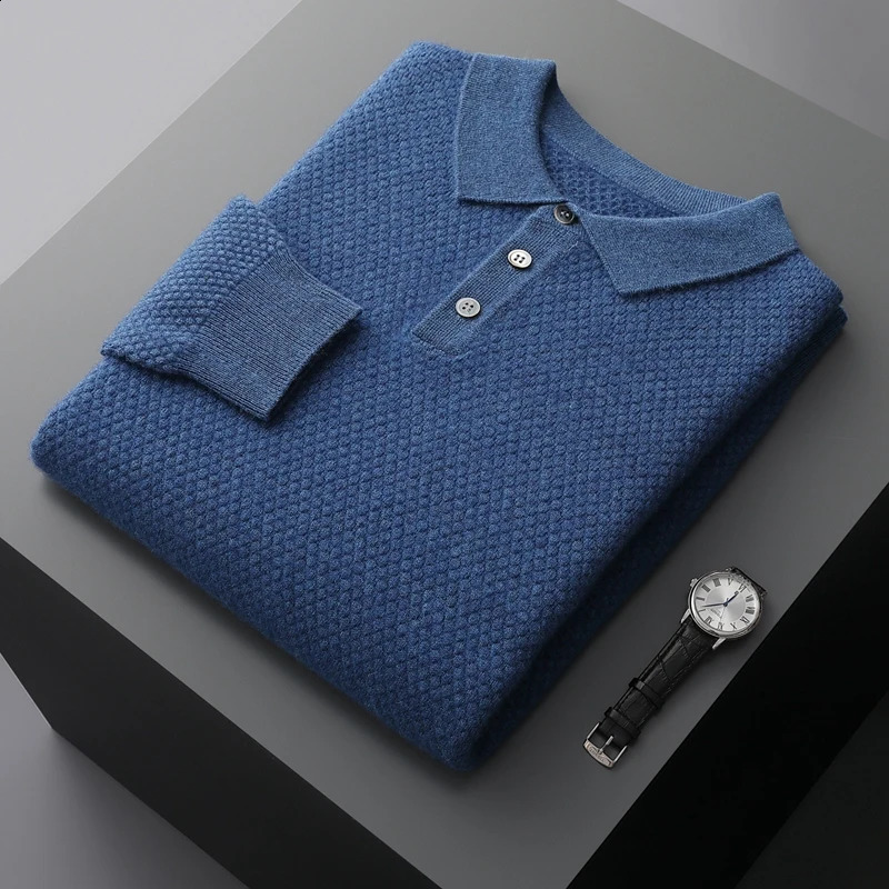 ZOCEPT 100% Cashmere Mens Sweater Winter Collar Knitted Pullover Solid Long Sleeve Polo Soft and Warm 240821