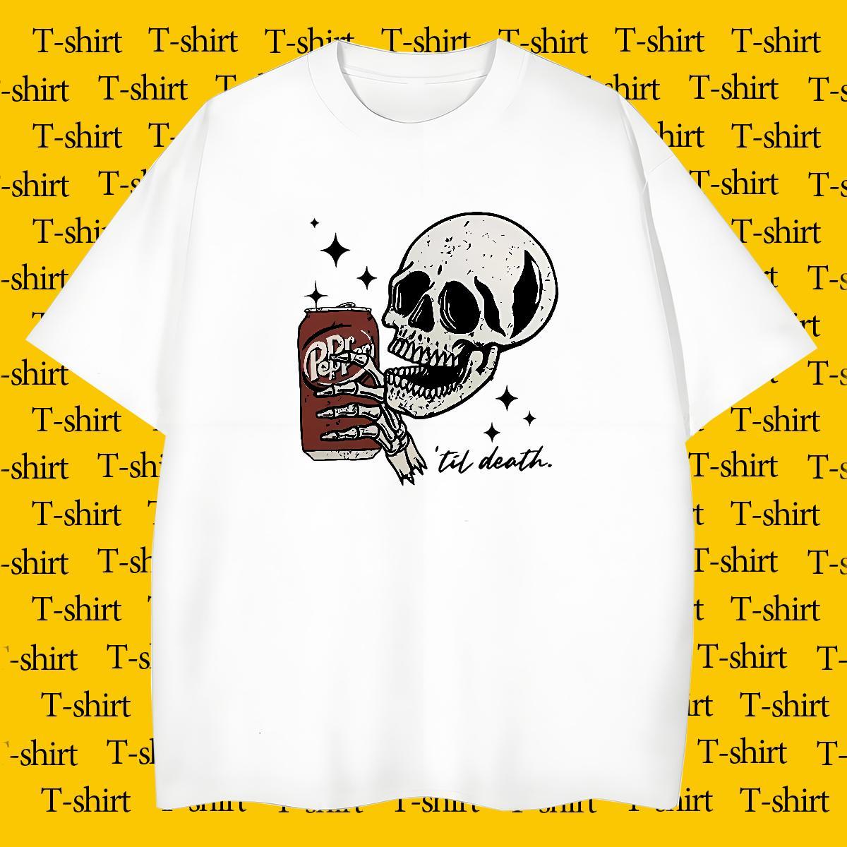 Classic T shirt 230g Pure Cotton skull Summer Casual DIY Anime Breathable Short Sleeve Men Tops Tees Fashion Clothes