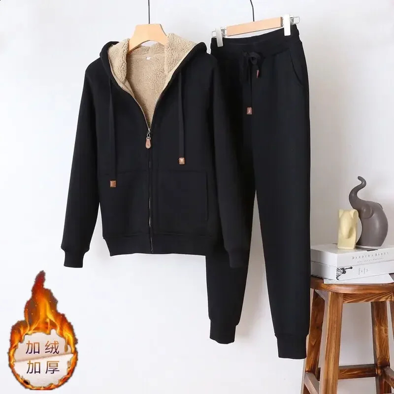 Autumn Winter Women Running Sets Hooded Sweatshirt Suit Pure Cotton Keep WARM Jogging Sweatshirts Oversized Tracksuit 240810