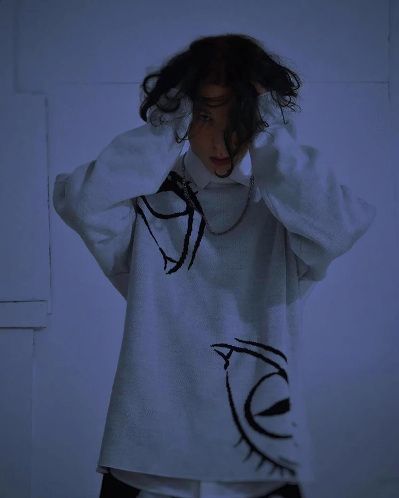 Womens Pullovers Sweaters Gothic Womens Knitted Streetwear Oversized Harajuku Pattern Cotton O Neck Knitwear Men Clothing 240821